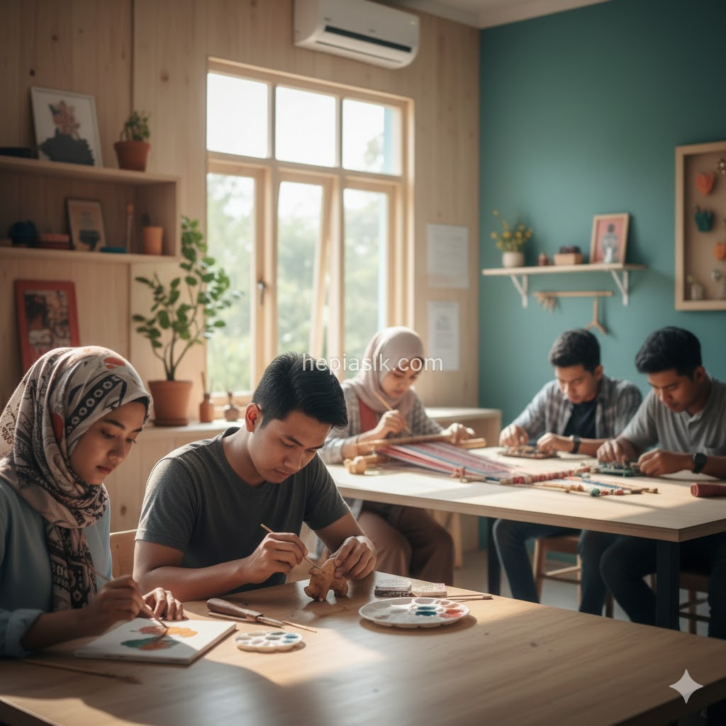 Anak muda produktif sedang fokus melakukan aktivitas taktil sebagai cara positif mengisi waktu luang
