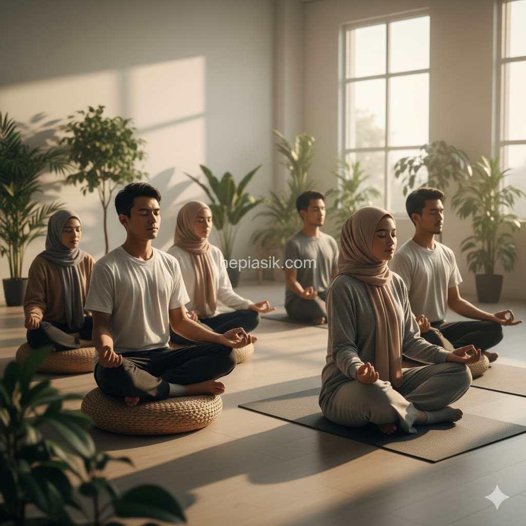 Anak muda modern sedang bermeditasi santai untuk mengisi waktu luang secara positif